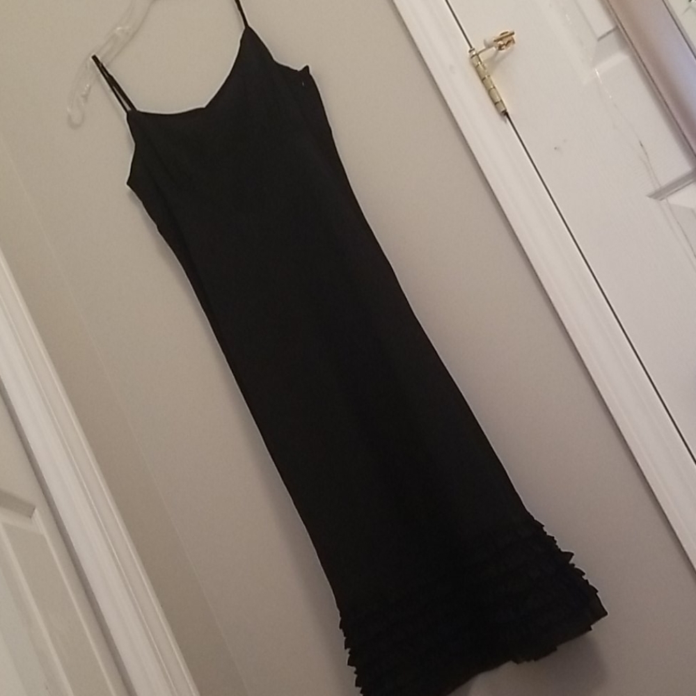 Loft black ruffle slip dress